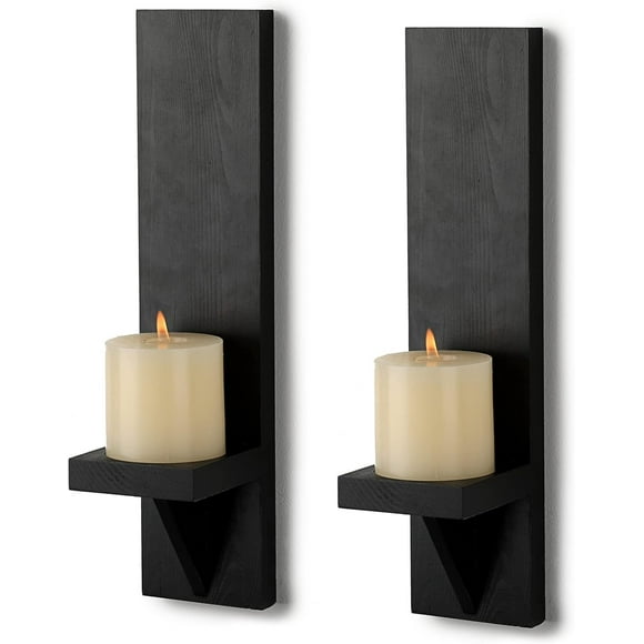 Set of 2 Wooden Wall Candle Sconces Rustic Wall Mount Wooden Pillar Candle Sconces, Black Farmhouse Wall Candle Sconces Hanging Wall Sconces Vintage Wall