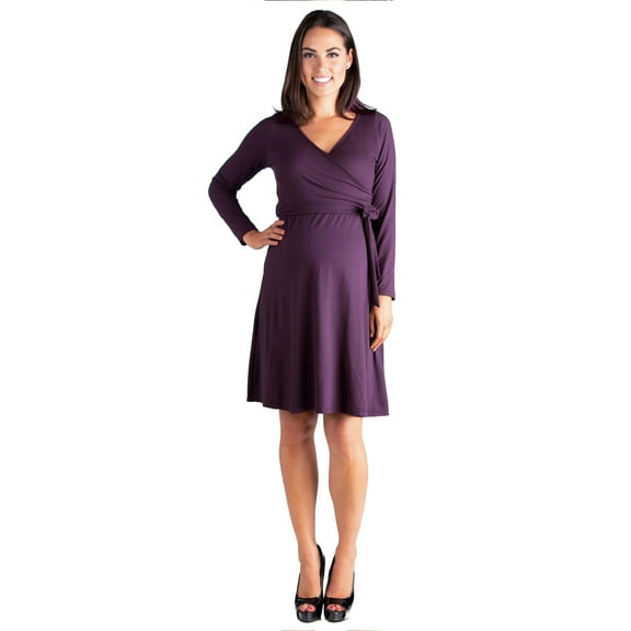 24/7 Comfort Apparel Chic V-Neck Long Sleeve Maternity Wrap Dress
