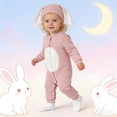 thumbnail image 3 of Letdown Easter Unisex Baby Long Sleeve Romper, Soft Cotton Jumpsuit Cinch Cute Bunny-Theme Outfits with Ears Hat 2 Pieces Clothes, 3 of 10