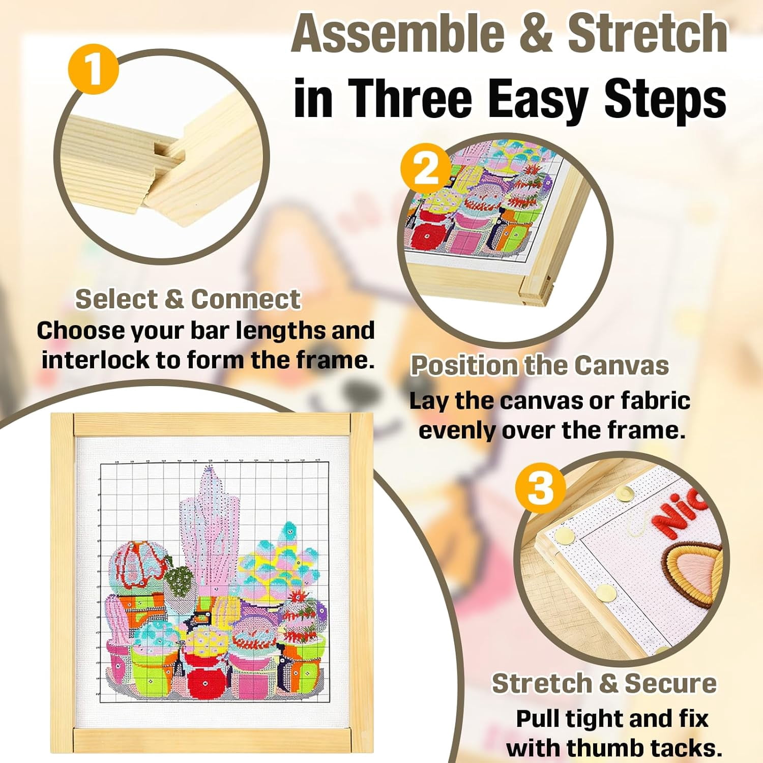 24pcs Needlepoint Stretcher Bars Kit – Canvas Frames for 6/8/10/12/14/16 Inch, Combine to Create 21 Frame Sizes, Includes 150 Thumb Tacks, Wood Frames for Painting, Embroidery, Needlework, Posters