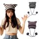 thumbnail image 2 of Knitted Devil Hat for Students Adult Windproof Foldable Stripe Pattern Hat Handmade Cat Ear Shape Keep Warm Cycling Hat powdery, 2 of 5