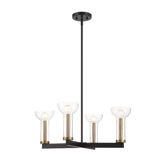 Designers Fountain 25 inch 4-Light Matte Black Modern Chandelier with Clear Seedy Glass Shades, D283C-4CH-MB