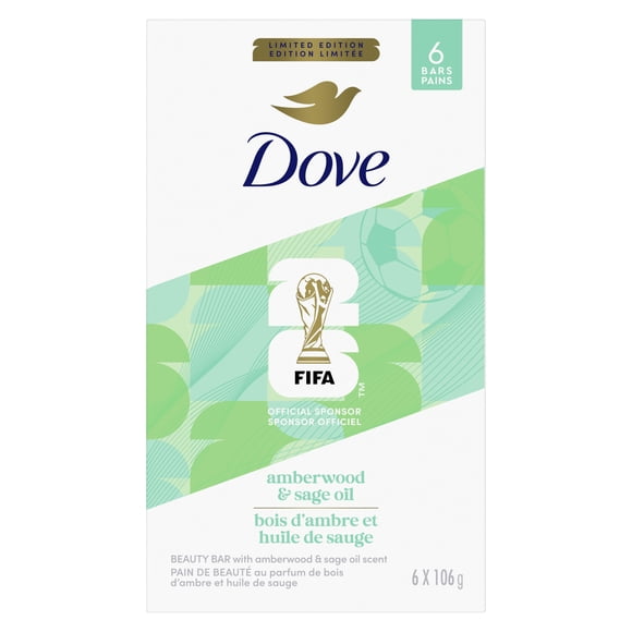 Dove Limited Edition FIFA Beauty Bar Soap Amberwood & Sage Oil for Hydrated & Soft Skin, 106 g (6 Bars)