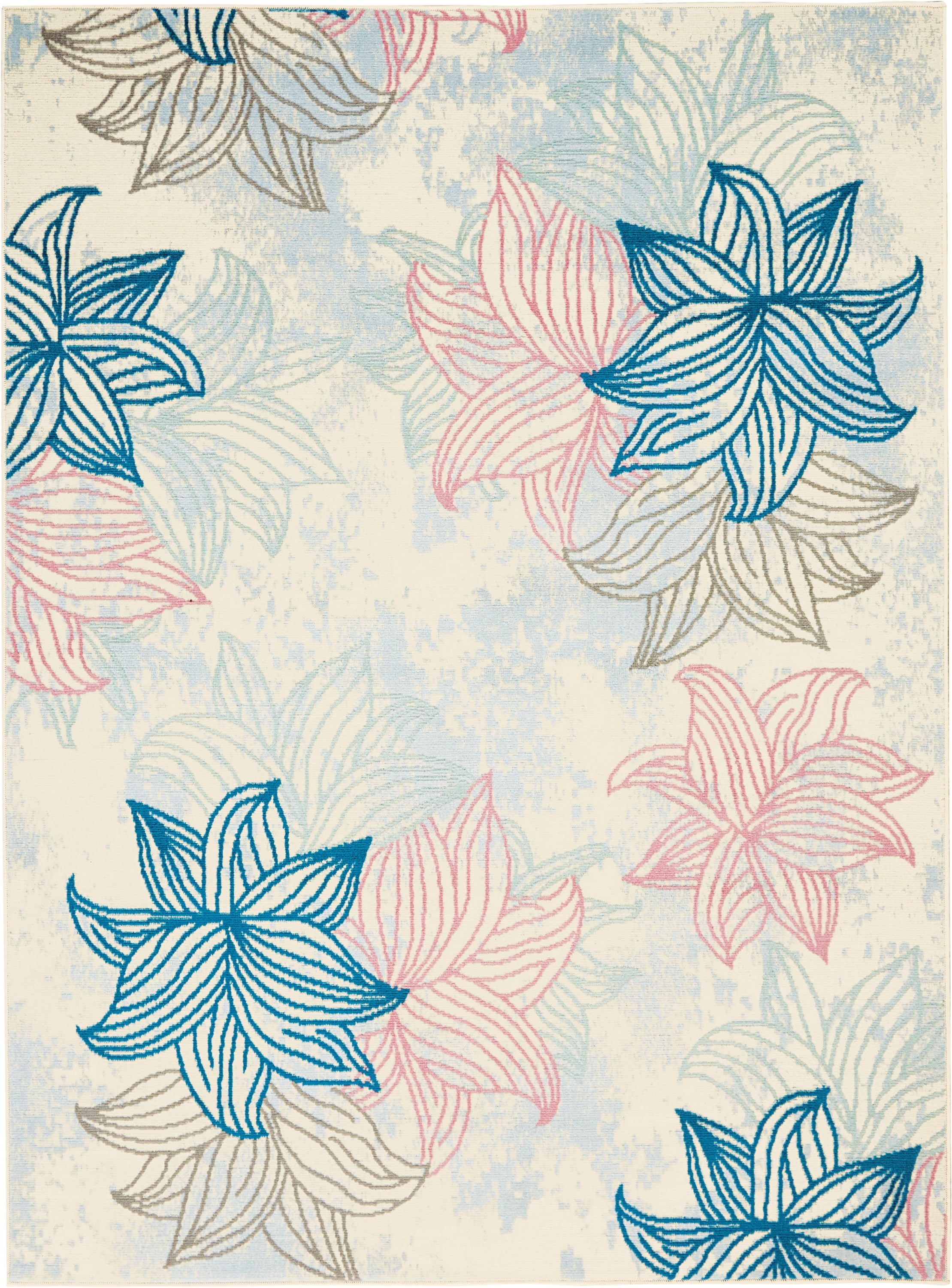 Nourison Bliss Contemporary Floral Ivory/Multicolor 5'3" x 7'3" Area Rug, (5' x 7')