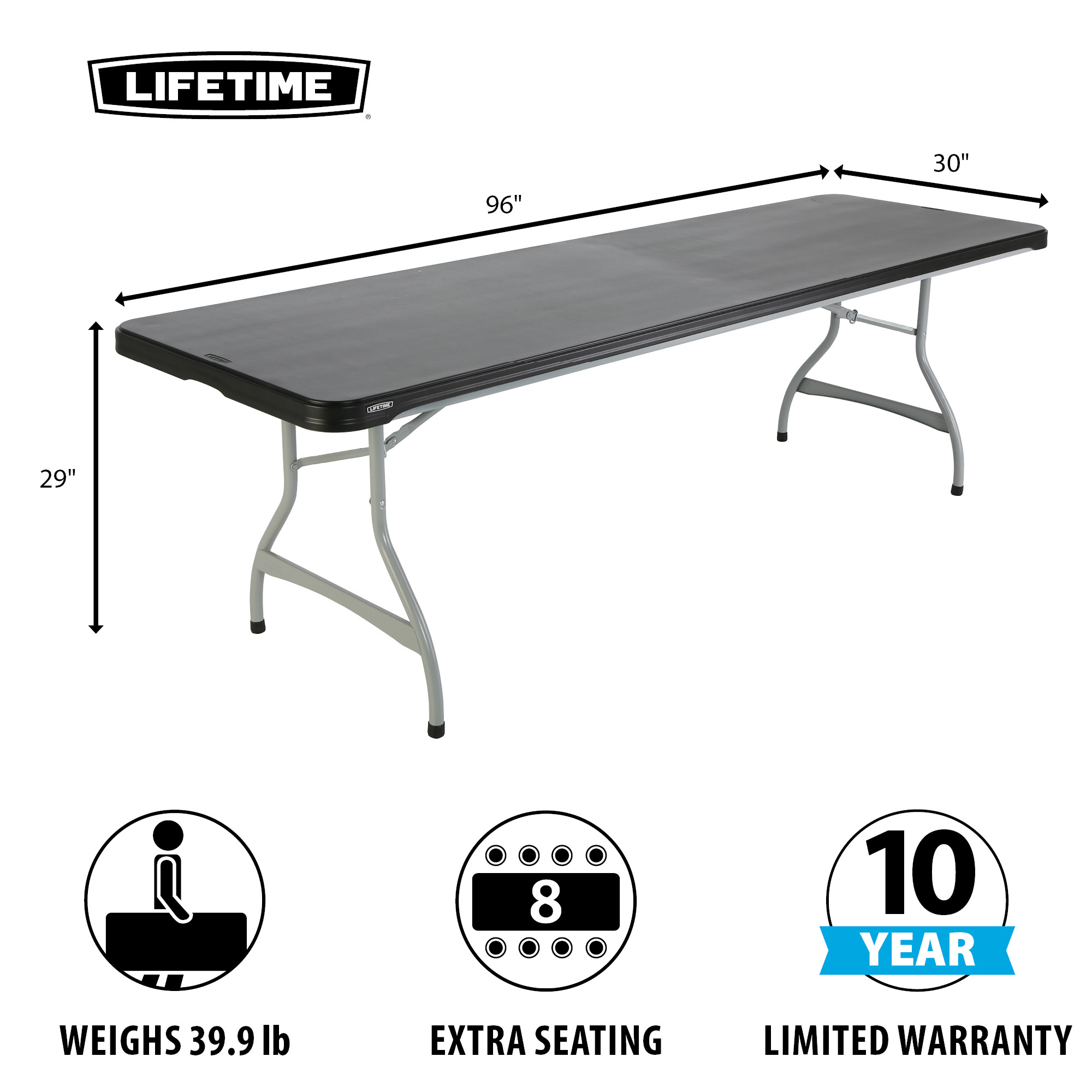 Lifetime 8-Foot Nesting Rectangle Table, Black photo 2
