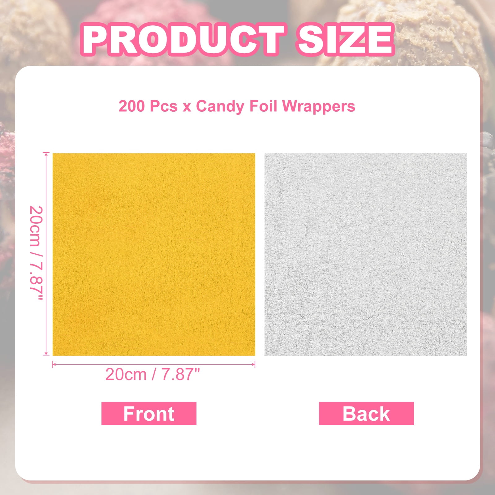 Uxcell 200 Pcs Candy Foil Wrappers, 7.87 x 7.87 Inch Aluminium Foil Chocolate Bar Square Wrappers for Tea Brownies DIY Packaging Wedding Party Decoration, Gold (Orange Peel)