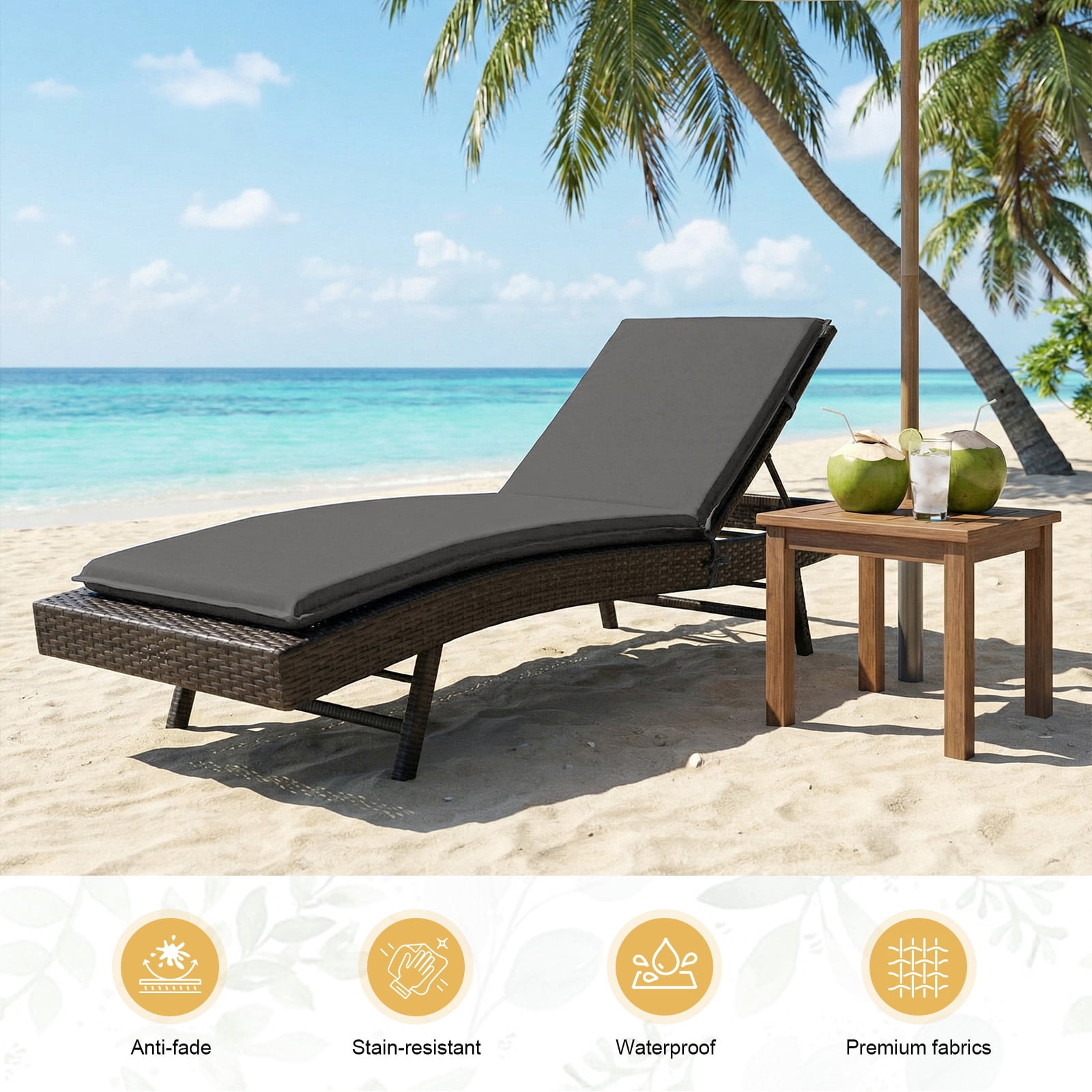 Eurhowing Outdoor Chaise Lounge Cushion 76"×23"×3", Waterproof Thick Patio Furniture Cushions with Straps, High-Density Foam Chair Pads for Poolside & Deck, 1 Pack, Dark Gray