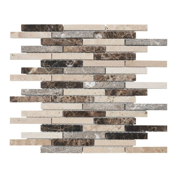 Modket TDH343NS Emperader Dark Marble Stone Brown Beige Brick Joint Mosaic Tile Wall Backsplash