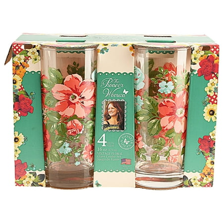 pioneer woman floral glass cooler tumbler glasses stainless drinking steel oz vintge cups insulated items walmart