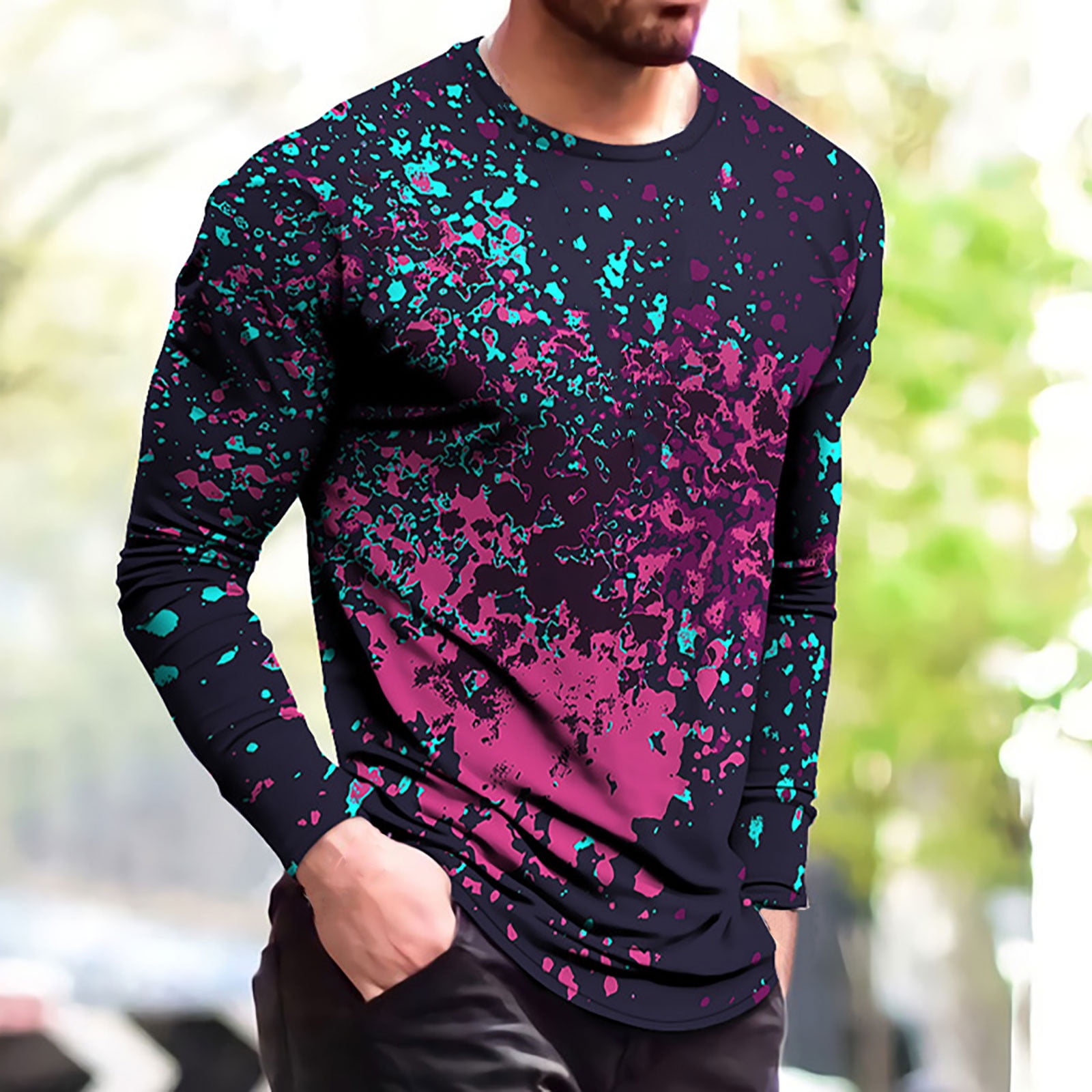 Mens Cotton Round Neck Sleeve T Shirt Comfy Casual Tops 