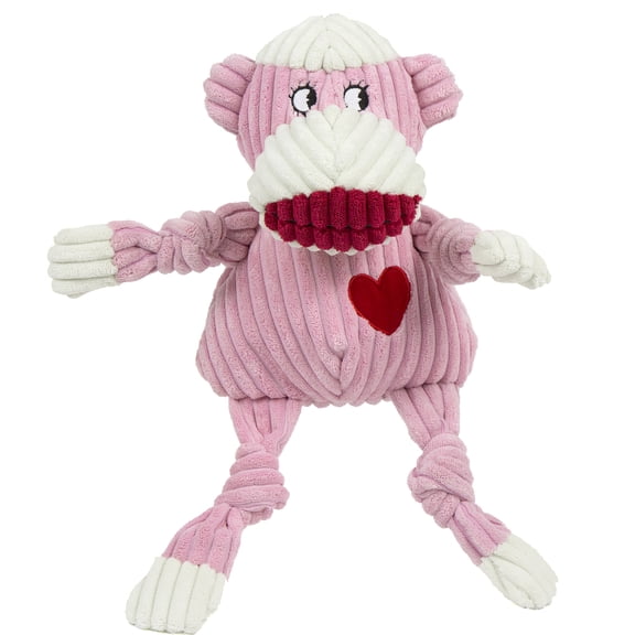 HuggleHounds Knotties Durable Plush Toy for Dogs with Multiple Squeakers, Ms Sock Monkey Knottie, Large