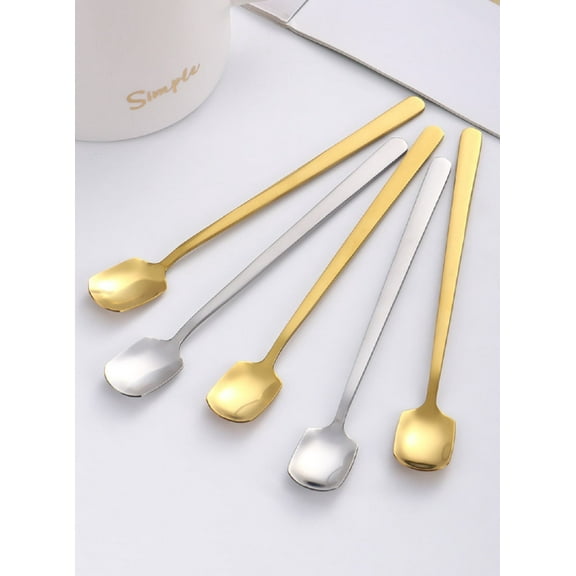 6-Pack 5.7" Stainless Steel Iced Teaspoons – Elegant Square Mixing & Stirring Spoons for Drinks, Cocktails & Desserts TIKA