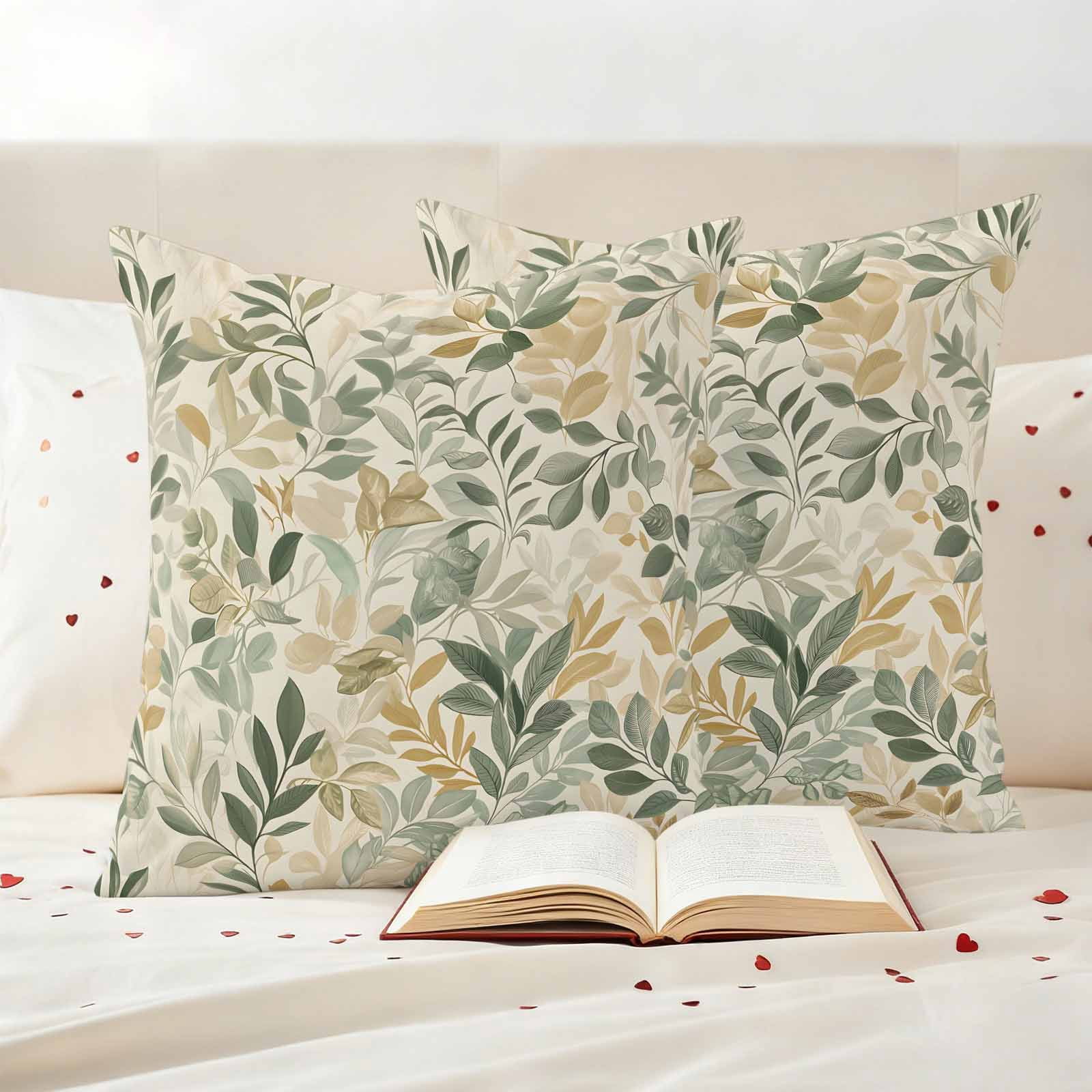 Vintage Leaves Outdoor Pillow Covers 24"x24" Set of 2, Rattail Leaves Plants Watercolor Texture Waterproof Throw Pillow Covers for Patio Furniture, Decorative Cushion Covers for Porch