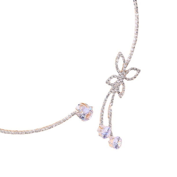 Collares de perlas en capas Collar de lazo en capas de plata Perlas de imitación Cuentas de mariposa Borlas Joyería de mariposa de moda