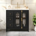 thumbnail image 3 of 36-inch Bathroom Vanity with 2 Soft Close Doors, 3 Drawers, Solid Wood Frame, Modern Storage Cabinet with Ceramic Sink for Bathroom, Black, 3 of 9