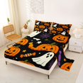 thumbnail image 2 of Homewish Halloween Pumpkin Ghost Queen Sheets for Kids, Black Orange Striped Candy Star Queen Sheet Sets, 4pcs, 1 Flat Sheet, 1 Fitted Sheet and 2 Pillowcases, 2 of 5