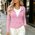 thumbnail image 2 of Ghalytn Women's Ribbed Knit Zip Up Hooded Crop Jacket Long Sleeve Slim Fit Casual Cardigan, 2 of 7