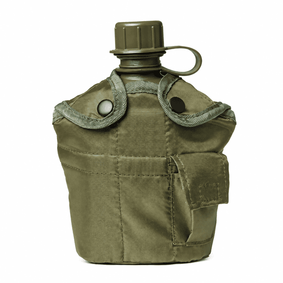 1 Liter Outdoor Water Canteen Hiking Camping Bottle PE Plastic With Carrying Pouch 4.7 X 2.9 X 8.1 in