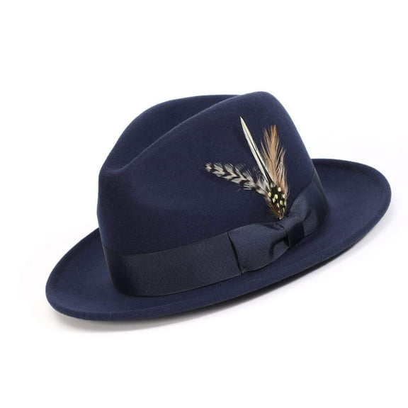 Montique Navy Lightfelt 2 ВЅ Inch Wide Brim Wool Felt Pinch Hat H-60