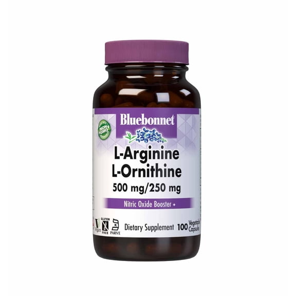 Bluebonnet L-Arginine 500mg/L-Orinithine 250mg, Supports Protein Metabolism* 100 Days