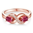 thumbnail image 2 of Gem Stone King 18K Rose Gold Plated Silver Pink Tourmaline and Created Sapphire Infinity Love Knot Ring for Women | 1.06 Cttw | Oval 6X4MM | Gemstone Birthstone | Jewelry Gifts for Mom Wife | Size 7, 2 of 5