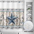 thumbnail image 2 of No Hook Shower Curtain, Texas Star Navy Blue Shower Curtains for Bathroom with See Through Top Window, Farmhouse Vintage Art Wooden Waterproof & Washable Bath Curtain Long 72"x78", 2 of 9
