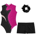 thumbnail image 3 of YONGHS Girls Sparkly Dance Unitards Biketards Gymnastics Leotards with Shorts Hair Tie Hot Pink 12, 3 of 5
