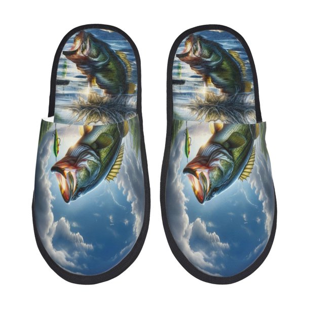 Fotbe Largemouth Bass Jumping Out of The Water Pantuflas Peludas para Mujer con Estampado, Zapatillas de Peluche, Zapatos de Invierno para Casa, Uso Interior y Exterior-Large