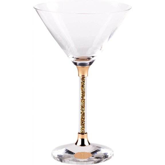 Vetrina Stem Martini Glass, Sophisticated Crystal Glassware, Faceted Base, For Dining Table Setting, Event, Wedding, Home Bar Cocktails, Gold, Set of 6