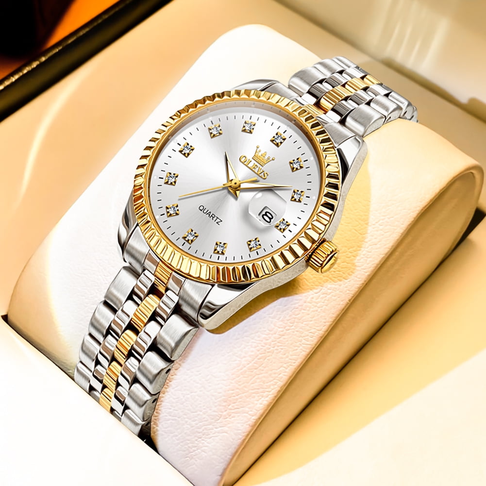 OLEVS Watches for Women Diamond with Date Luxury Female Waterproof Women Wrist Watch Analog Dress Quartz Stainless Steel Ladies Watch Luminous Calendar Women Watch Reloj para Mujer