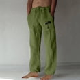 thumbnail image 2 of Penkiiy Mens Linen Drawstring Pants Elastic Waist Lightweight Trouser Loose Plus Size Trouser Fashion Beach Pockets Pant L Green, 2 of 4