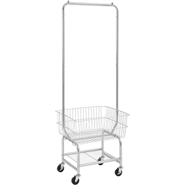 Topeakmart 3-Tier Metal Rolling Laundry Cart w/Basket Storage Cart on Wheels, Silver