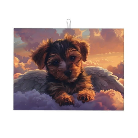 

Dish Drying Mat Puppy Lying on a Cloud Highly Absorbent Microfiber Drying Mat Kitchen Counter or Sink Drawer Liner 18x24 Kitchen Drying Mat Coffee Mat Kitchen Essentials