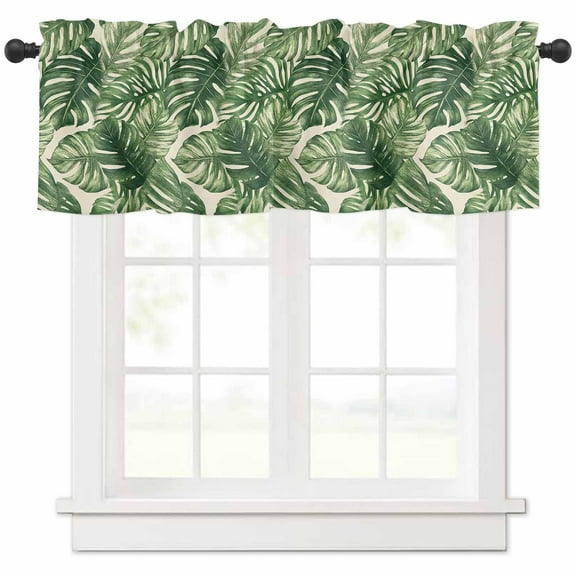 Green Tropical Leaves Valances for Windows Farmhouse Kitchen Curtains Valances Rod Pocket Valance Curtains for Kitchen Windows Farmhouse Summer Leaf Plants Window Valances for Bathroom 60"x18"
