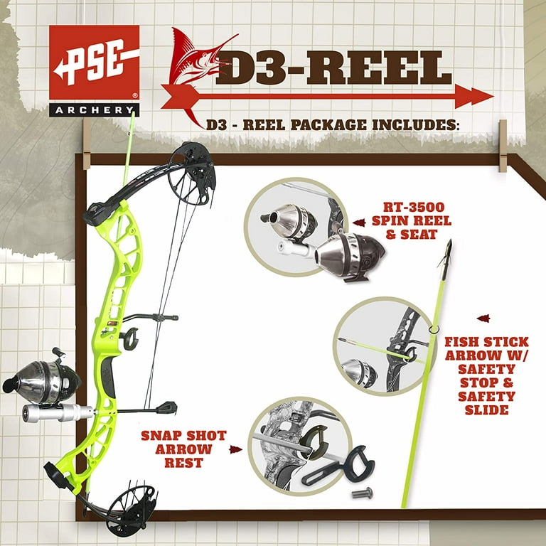 PSE Archery D3 Bowfishing Compound Bow Blue Reel Package 40Lbs