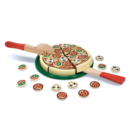 Melissa & Doug Pizza Party Wooden Play Food (Pretend Play Pizza Set, Self-Sticking Tabs, 54+
