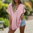thumbnail image 2 of Fanxing Womens Oversized T Shirts Short Sleeve V Neck Cooling Shirts Pleated Casual Summer Tops Pink,S, 2 of 8