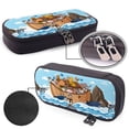 thumbnail image 4 of Vsdgher Animals on Noah's Ark Floating Print Pen Case Leather Pencil Pouch Markers Holder Big Capacity Bag with Zippered Pocket for Stationery Tool, 4 of 6