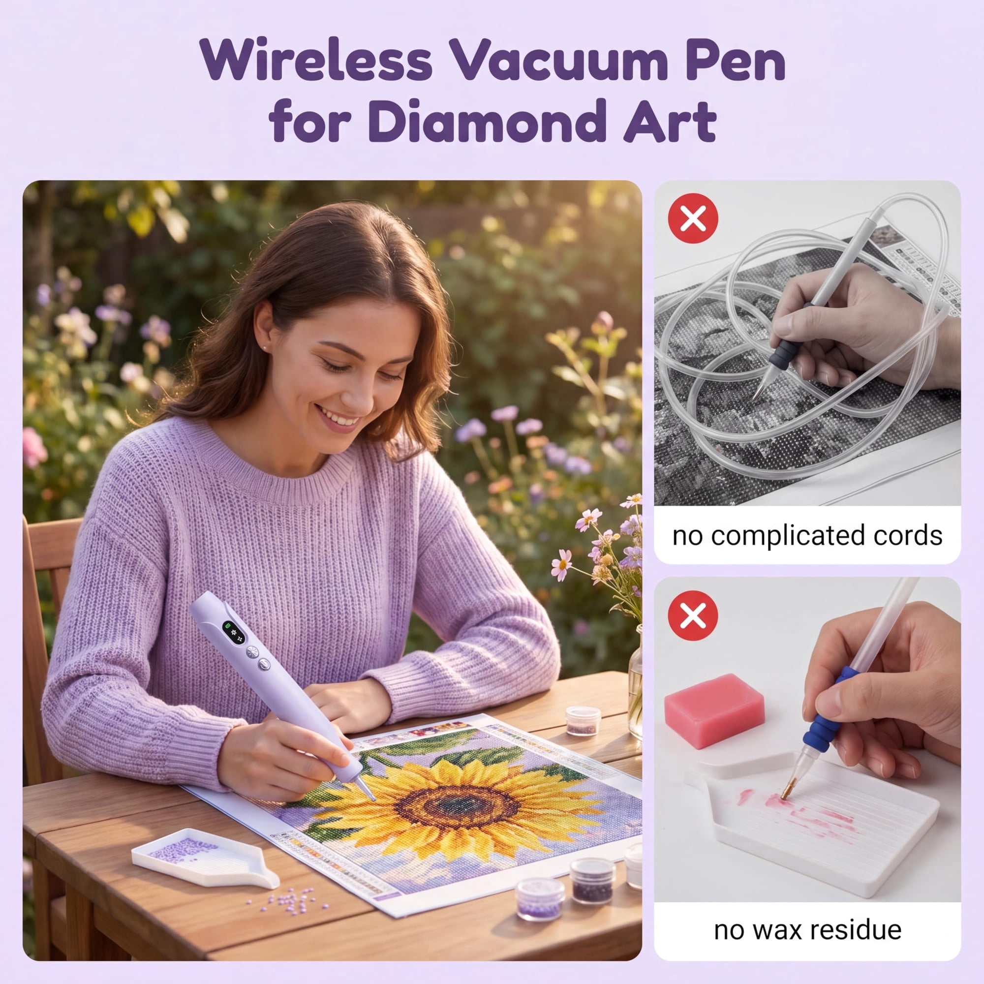 Wiher Diamond Art Pens, Electric Vacuum Diamond Painting Pen no Wax Needed, Dual-Speed Adjustment, Diamond Art Accessory for DIY Diamond Painting, Gift for Diamond Art Fan, Purple