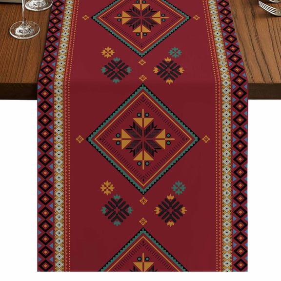 Table Runners 36 Inches Long Dress Scarves, Red Farmhouse Kitchen/Dining Table Runner, Short Coffee Tablerunners, Boho Vintage Ethnic Tribe Abstract Art Retro 13x36 Inch