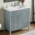 thumbnail image 3 of Solid Wood Bathroom Vanity with Ceramic Undermount Sink - 12" Soft-Close Drawer Slides, Flip Bin + Single Drawer + Storage Drawer, Adjustable Shelf, 70kg Load Capacity, Gray, 3 of 11