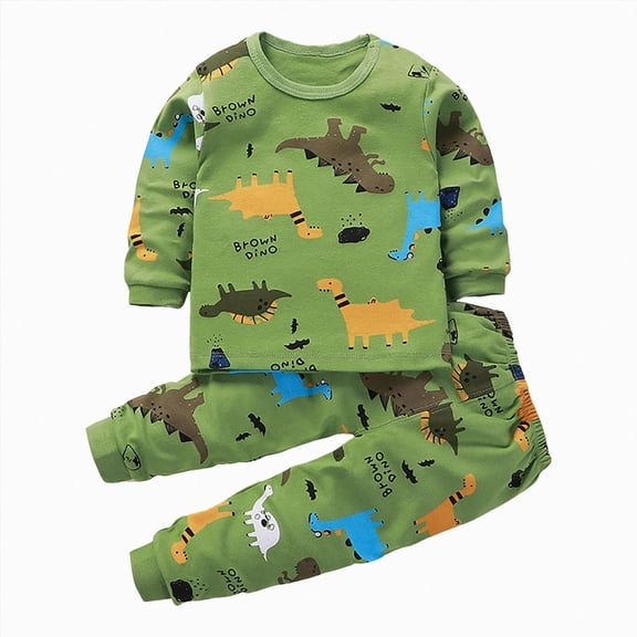 CAUYDY Toddler Pajamas Cotton Kids Pajamas for Boys Girls Long Sleeve Pajama Set 2 Piece Snug Fit Pjs Set(L101-Green,6-12 M)