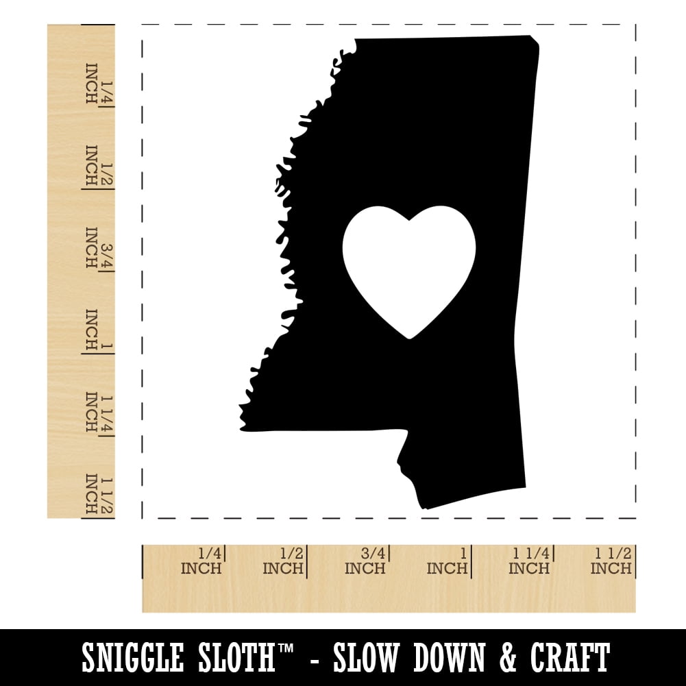 Mississippi State with Heart Self-Inking Rubber Stamp Ink Stamper - Black Ink - Large 1-1/2 Inch