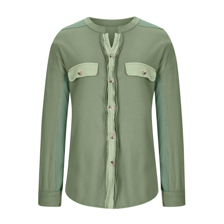 Sksloeg Womens Shacket Jacket Waffle Knit Shacket Boyfriend Shirt Jacket  Button Down Blouse Loose Fit Long Sleeve Tops,Camel M