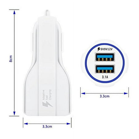 Dual USB Car Charger, Quick Charger 3.0,3A,2Port USB Quick Car Charger for Samsung Galaxy S7/S7Edge, S6/S6 Edge/Note 5 and iPhone X 9 8 7 - White 2pack