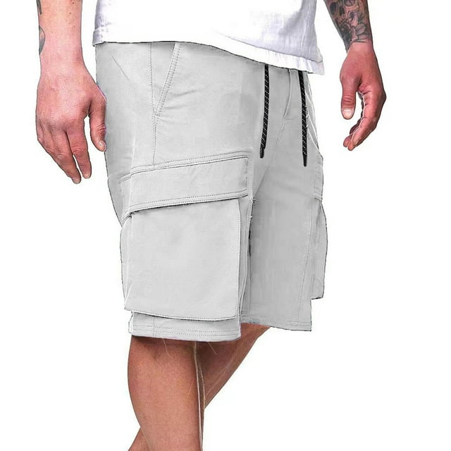 pstuiky Hombres bajos, Pantalones cargo casuales de color sólido para hombre, para ejercicio, a la moda, para exteriores, con cordón, cintura elástica, pierna recta, bolsillos