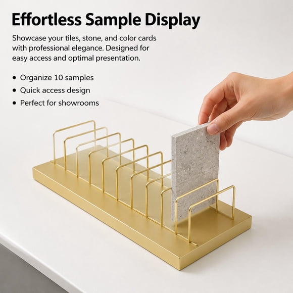 Estante organizador portátil de metal para muestras de materiales de construcción. Oro