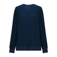 thumbnail image 4 of Zylanna Women's Pullover Sweaters, Solid Color V-Neck Ribbed Knit Long Sleeve Casual Tops for Women Dark Blue, 4 of 8