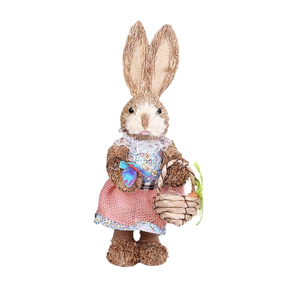 Sisal Easter Bunny Decoration Natural Easter Straw Decorations Bunny Figurines Rabbits Tabletop Statues Standing Set for office Farmhouse Spring Home Farmhouse Table Decors
