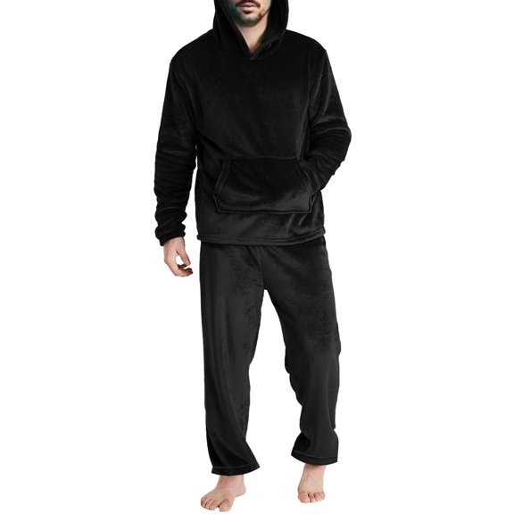 Gytharion Men's 2PC Flannel Fleece Sweatsuits Cozy Winter Loungewear Jogging Suits Pullover Long Sleeve Kangaroo Pocket Hoodies with Elastic Waist Straight Sweatpants Tracksuits